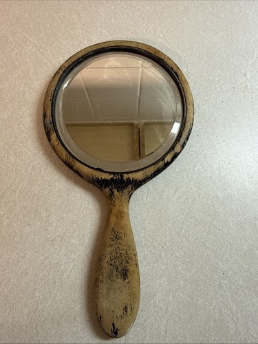 Antique wood hand mirror - hand, glass